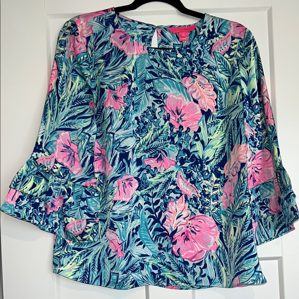 Lilly Pulitzer Christine Top Lapis Lazuli Beach Club Blooms